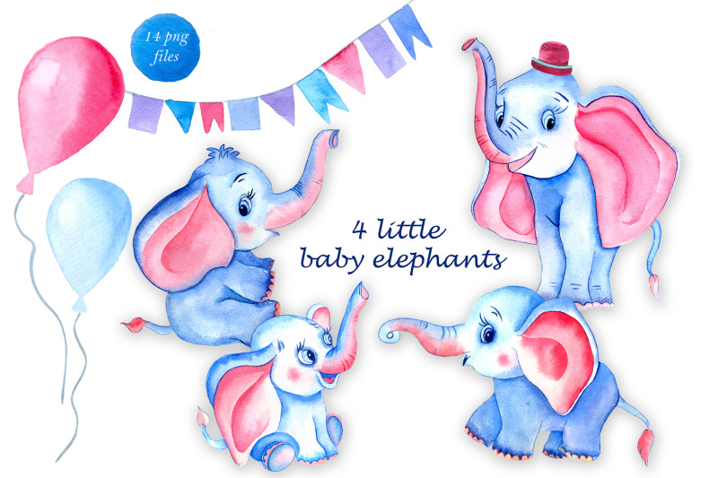 watercolor-clipart-of-4-cute-elephants