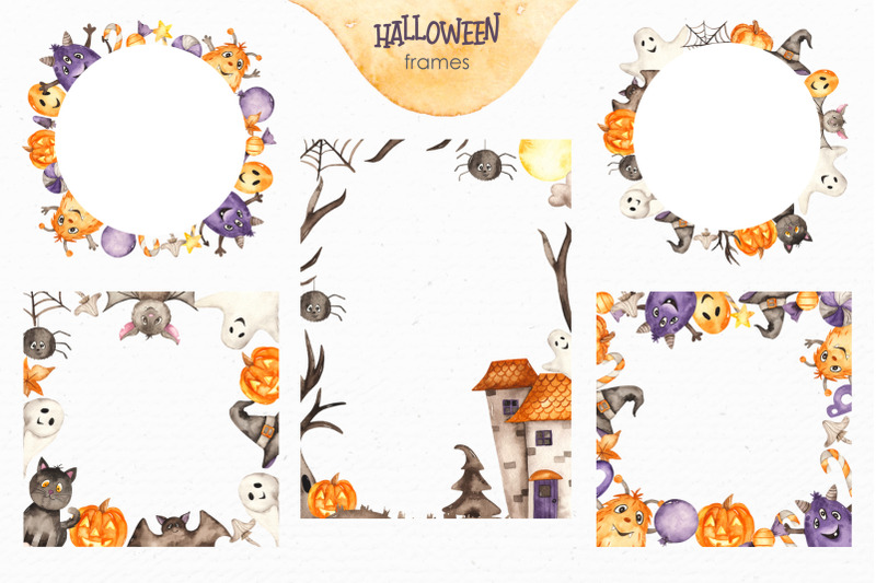 halloween-watercolor-clipart-cards-seamless-patterns-frames