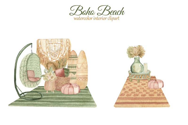 boho-beach-house-clipart-watercolor-boho-interior-clipart