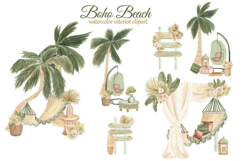 boho-beach-house-clipart-watercolor-boho-interior-clipart