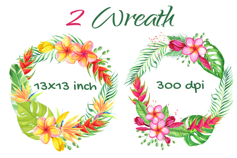 watercolor-tropical-flowers-hawaiian-wedding-set
