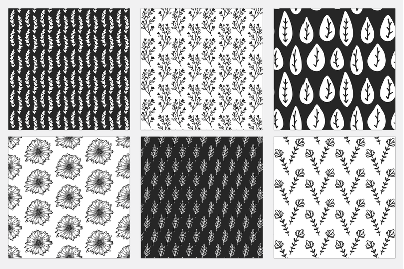 black-and-white-floral-digital-paper
