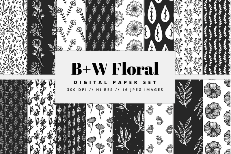 black-and-white-floral-digital-paper