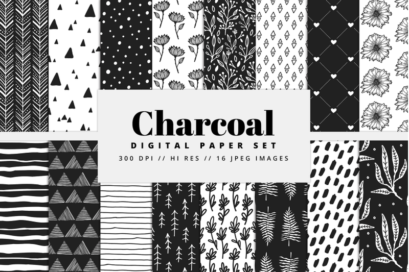 charcoal-digital-paper-set