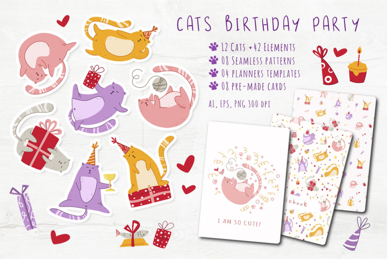 funny-cats-birthday-party-vector-set