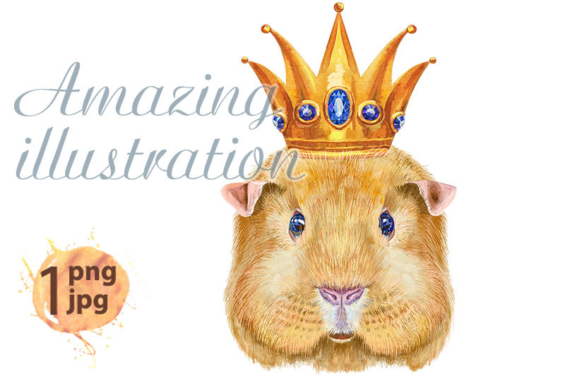 watercolor-portrait-of-self-guinea-pig-with-golden-crown