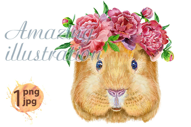 watercolor-portrait-of-self-guinea-pig-with-flowers