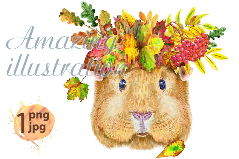 watercolor-portrait-of-self-guinea-pig-with-wreath-of-leaves