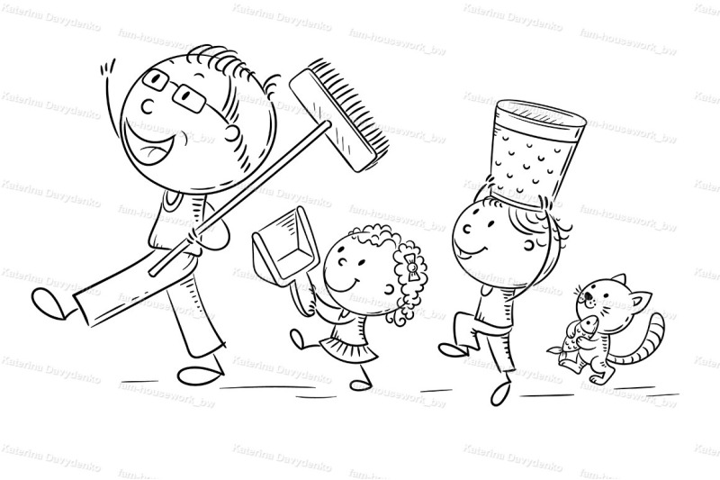 happy-father-and-kids-doing-housework