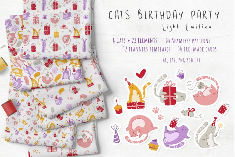 cats-birthday-party-light-edition-vector-set