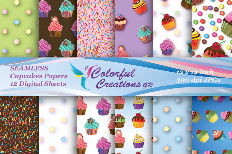 cupcakes-set-digital-papers-seamless-cupcake-paper-polka-dot-patte