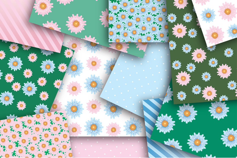 daisies-pink-blue-digital-papers-spring-digital-papers-floral-digita