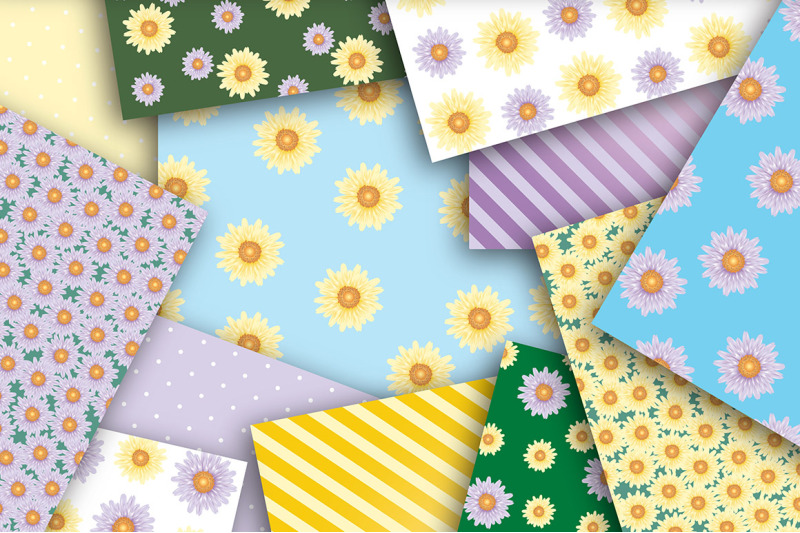 daisies-yellow-purple-digital-papers-spring-papers-floral-paper