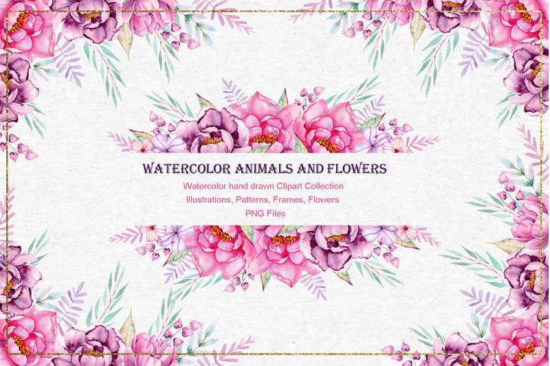 watercolor-animals-anf-flowers