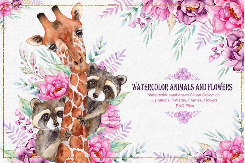 watercolor-animals-anf-flowers