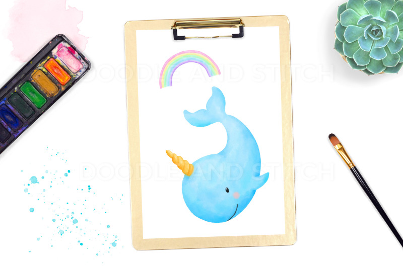 cute-narwhal-watercolor-illustrations