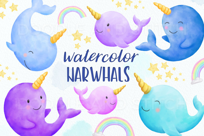 cute-narwhal-watercolor-illustrations