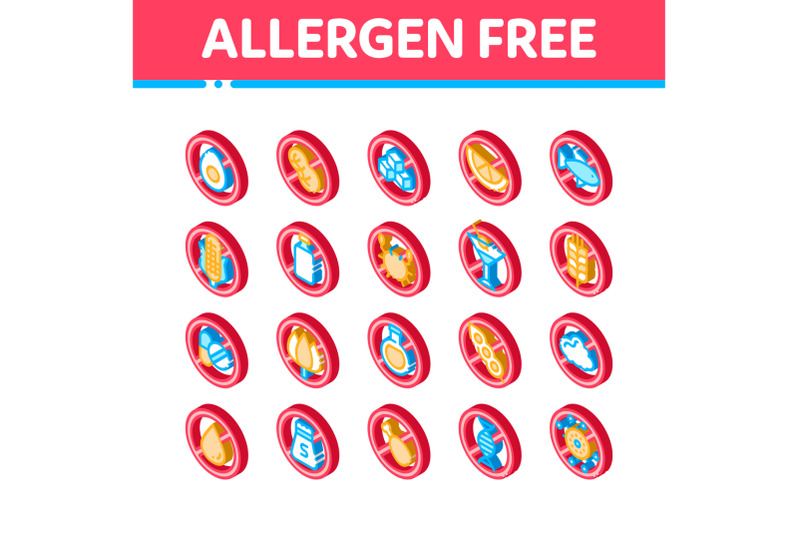 allergen-free-products-vector-isometric-icons-set