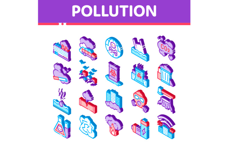 pollution-of-nature-vector-isometric-icons-set