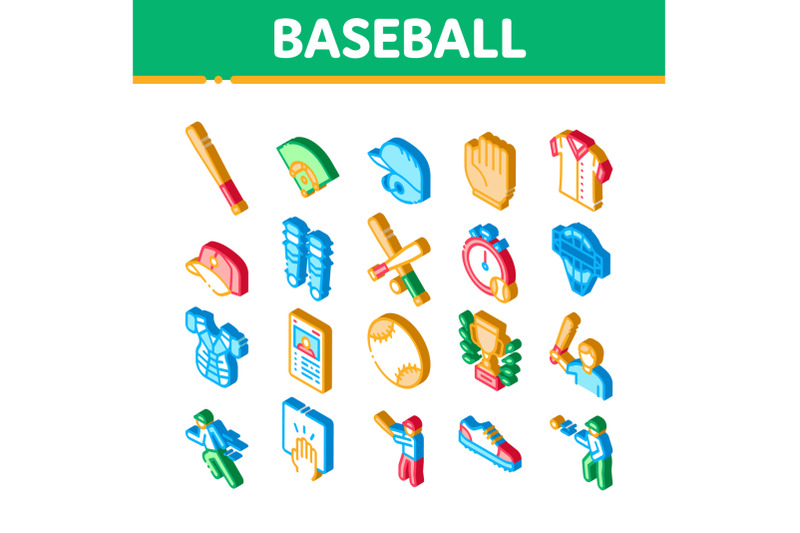 baseball-game-tools-isometric-icons-set-vector