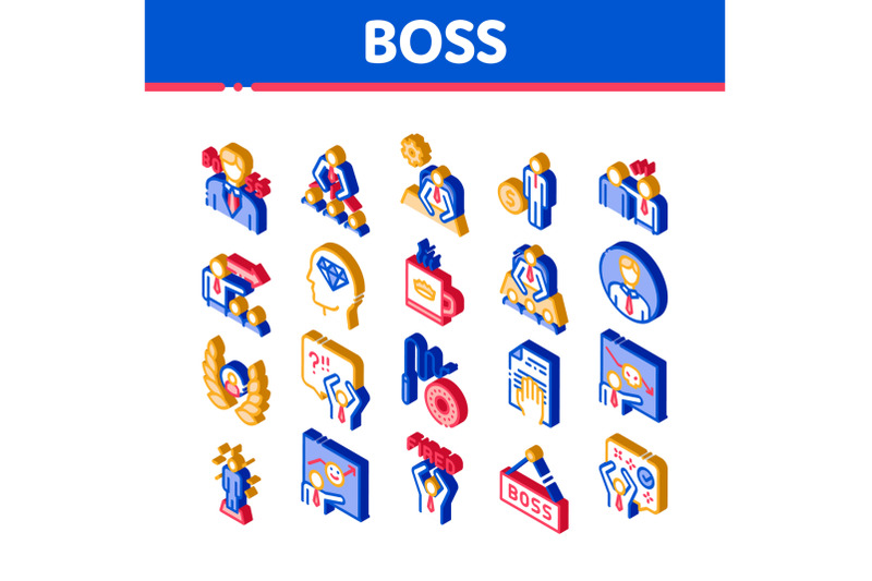 boss-leader-company-isometric-icons-set-vector