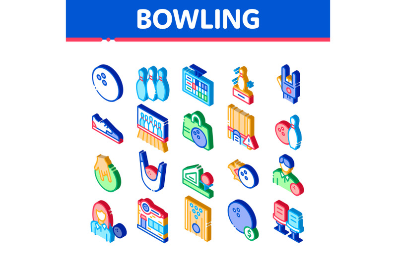 bowling-game-tools-isometric-icons-set-vector