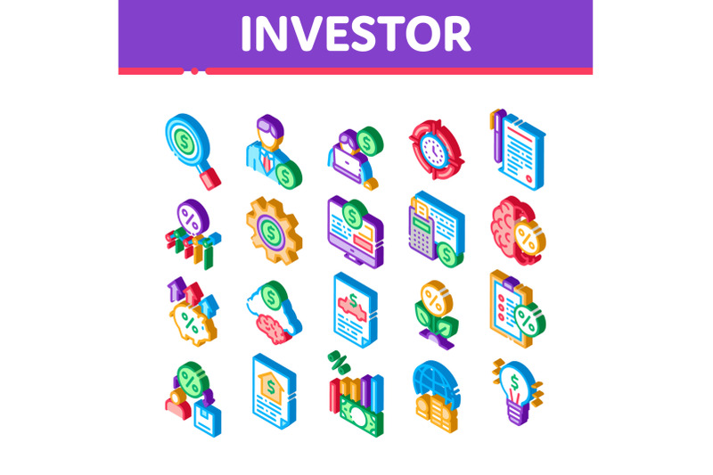 investor-financial-isometric-icons-set-vector