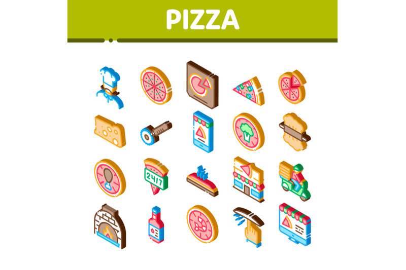 pizza-delicious-food-isometric-icons-set-vector