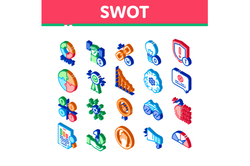 swot-analysis-strategy-isometric-icons-set-vector