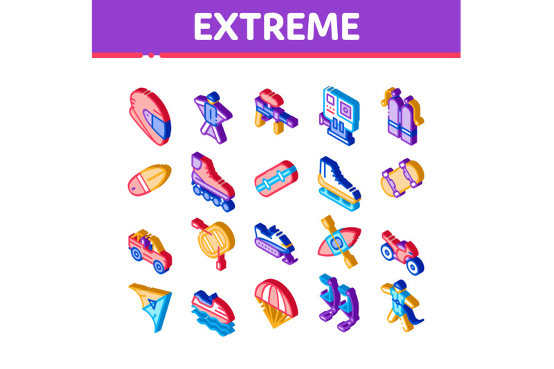 extreme-sport-activity-isometric-icons-set-vector