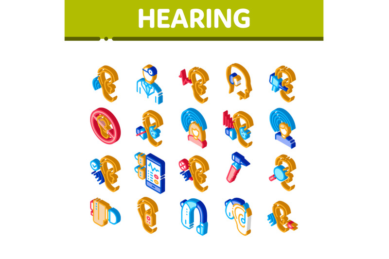 hearing-human-sense-isometric-icons-set-vector