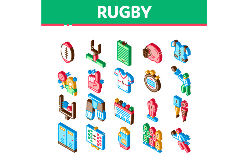 rugby-sport-game-tool-isometric-icons-set-vector