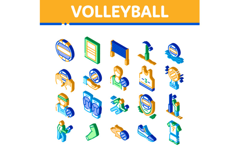 volleyball-sport-game-isometric-icons-set-vector