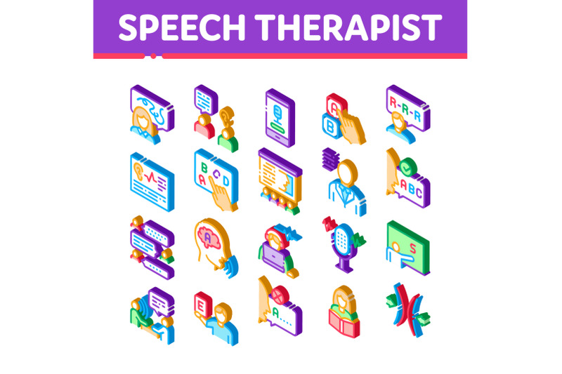 speech-therapist-help-isometric-icons-set-vector