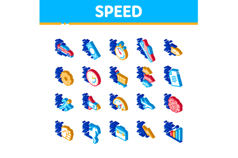 speed-fast-motion-isometric-icons-set-vector