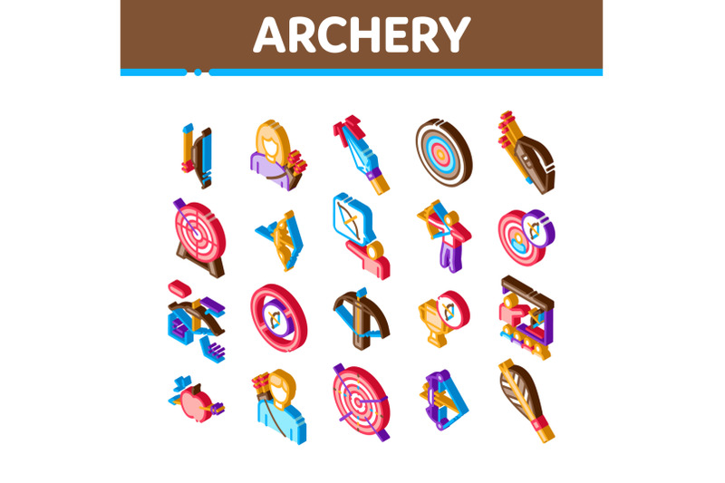 archery-activity-sport-isometric-icons-set-vector