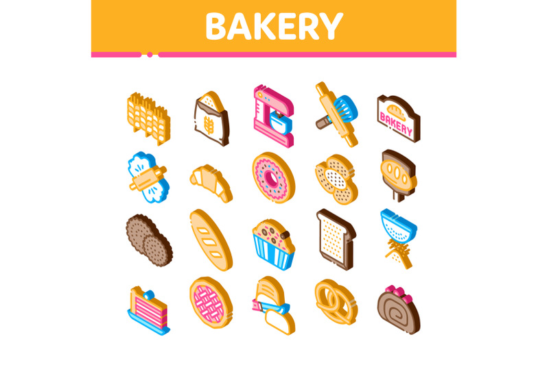 bakery-tasty-food-isometric-icons-set-vector