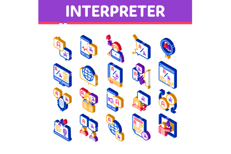 interpreter-translator-isometric-icons-set-vector