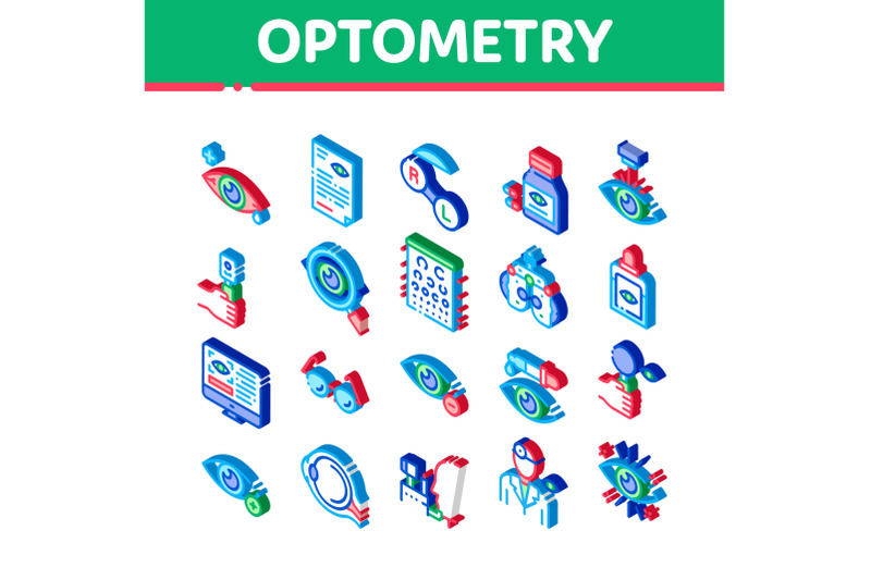 optometry-medical-aid-isometric-icons-set-vector