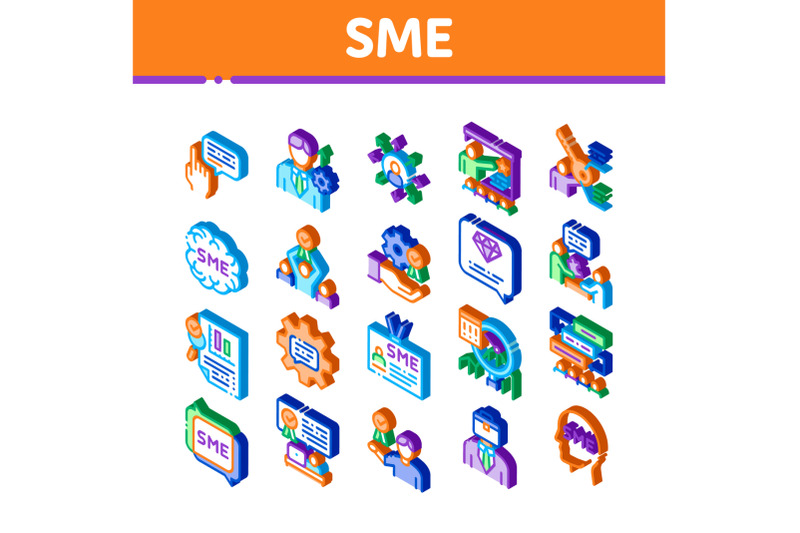 sme-business-company-isometric-icons-set-vector