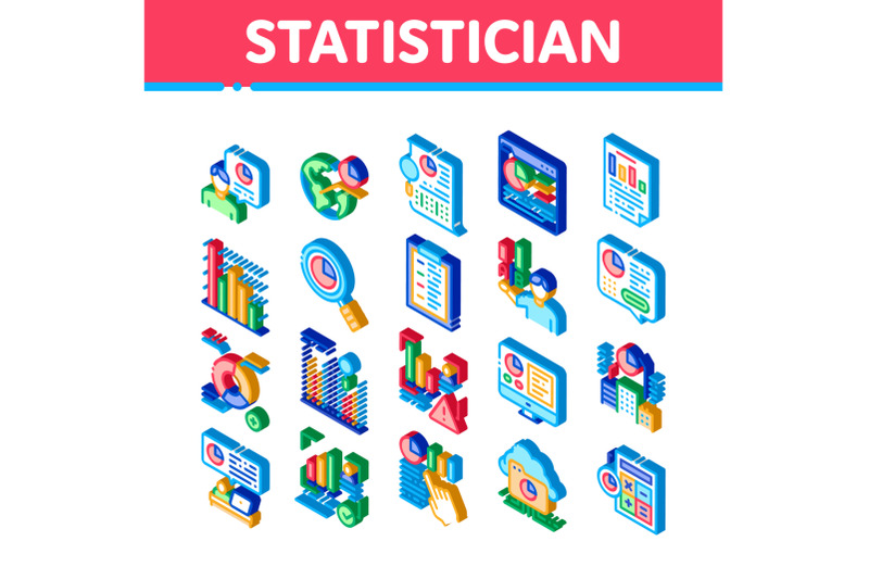 statistician-assistant-isometric-icons-set-vector