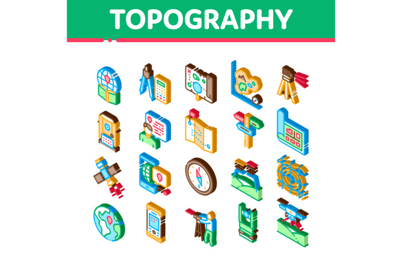 topography-research-isometric-icons-set-vector