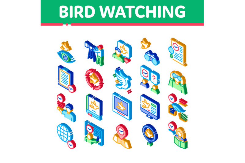 bird-watching-tourism-isometric-icons-set-vector