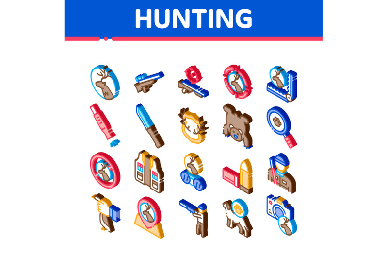 hunting-equipment-isometric-icons-set-vector