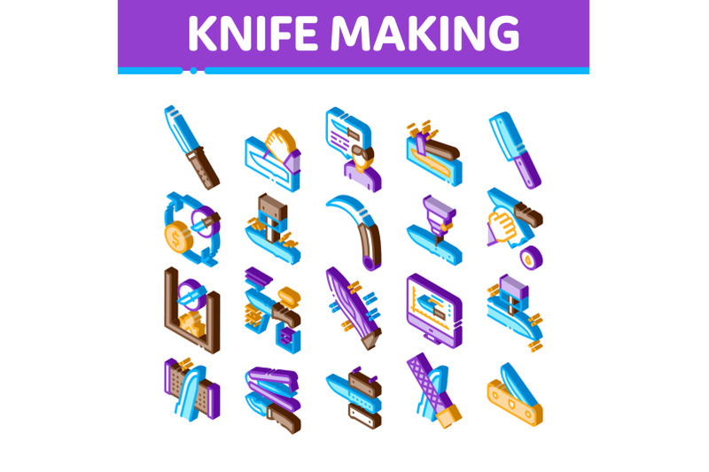 knife-making-utensil-isometric-icons-set-vector