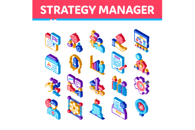 strategy-manager-job-isometric-icons-set-vector