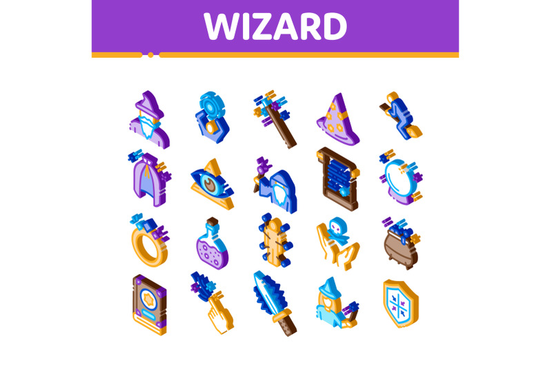 wizard-magic-equipment-isometric-icons-set-vector