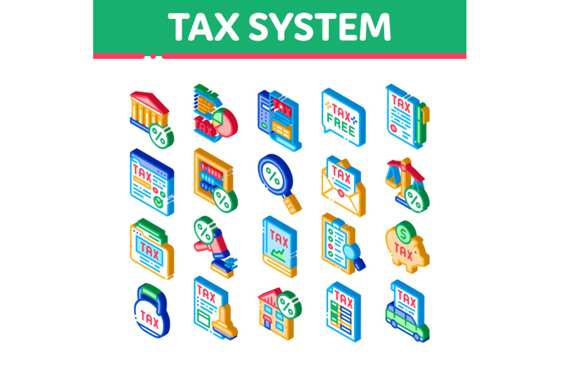 tax-system-finance-isometric-icons-set-vector