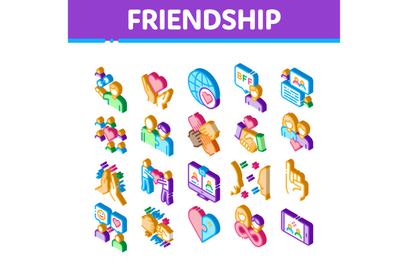 friendship-relation-isometric-icons-set-vector