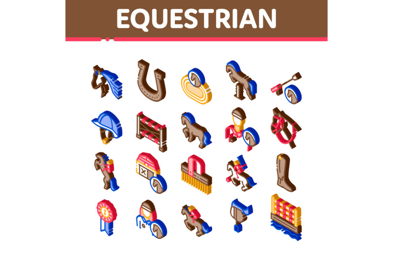 equestrian-animal-isometric-icons-set-vector